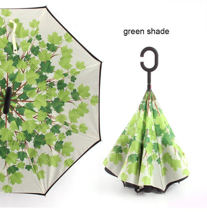 C Handle Windproof Reverse Folding Umbrella Man Women Sun Rain Car Inverted Umbrellas - Tampa Home & Garden Store