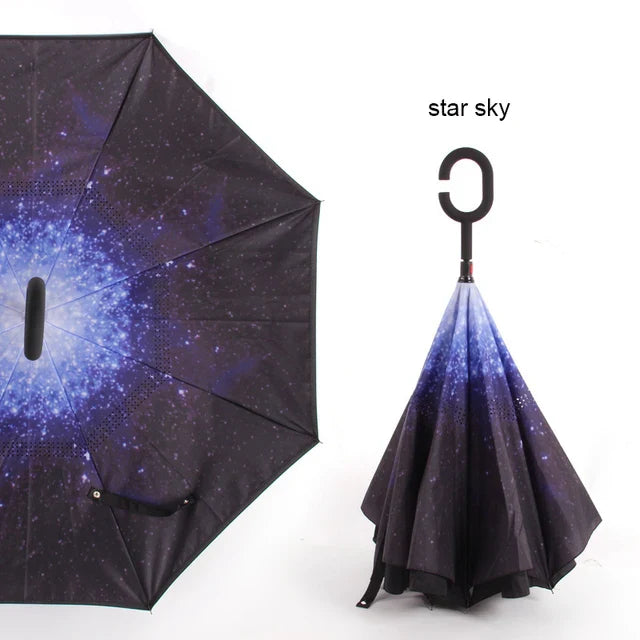 C Handle Windproof Reverse Folding Umbrella Man Women Sun Rain Car Inverted Umbrellas - Tampa Home & Garden Store