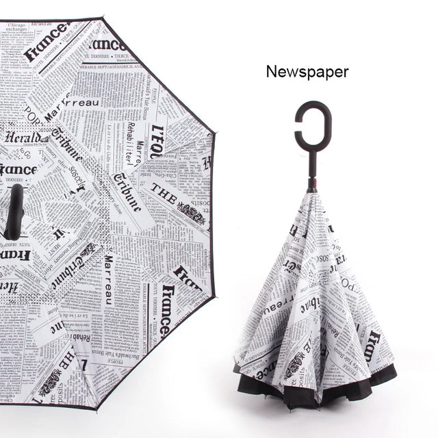 C Handle Windproof Reverse Folding Umbrella Man Women Sun Rain Car Inverted Umbrellas - Tampa Home & Garden Store