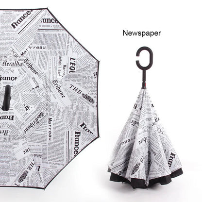 C Handle Windproof Reverse Folding Umbrella Man Women Sun Rain Car Inverted Umbrellas - Tampa Home & Garden Store