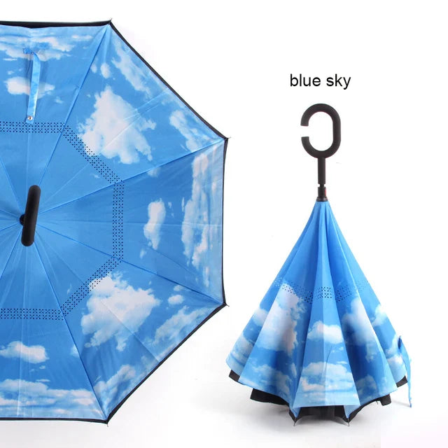 C Handle Windproof Reverse Folding Umbrella Man Women Sun Rain Car Inverted Umbrellas - Tampa Home & Garden Store