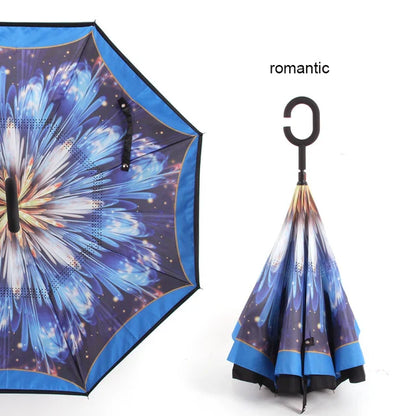 C Handle Windproof Reverse Folding Umbrella Man Women Sun Rain Car Inverted Umbrellas - Tampa Home & Garden Store