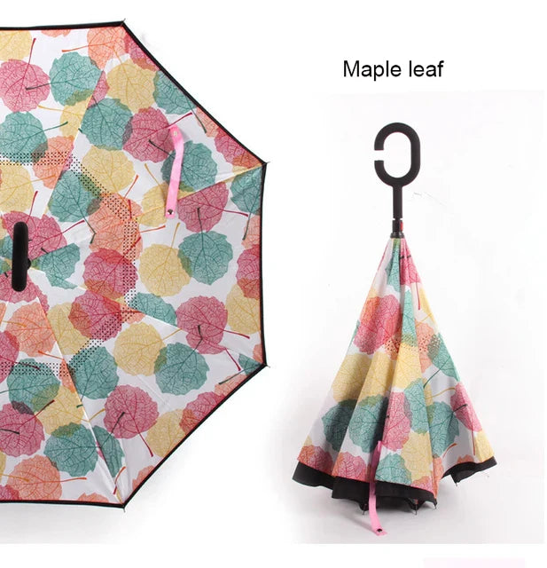 C Handle Windproof Reverse Folding Umbrella Man Women Sun Rain Car Inverted Umbrellas - Tampa Home & Garden Store