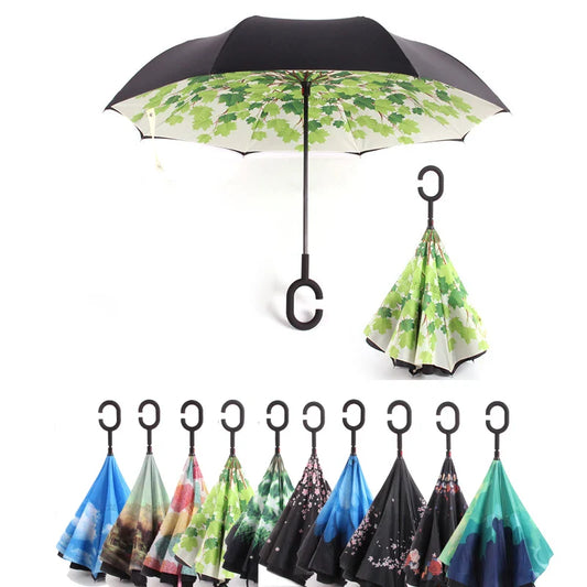 C Handle Windproof Reverse Folding Umbrella Man Women Sun Rain Car Inverted Umbrellas - Tampa Home & Garden Store