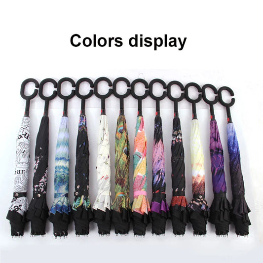 C Handle Windproof Reverse Folding Umbrella Man Women Sun Rain Car Inverted Umbrellas - Tampa Home & Garden Store