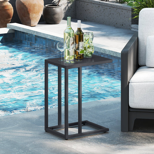C-Shaped Side Table with Adjustable Foot Pads for Living Room Bedroom-Dark Gray - Tampa Home & Garden Store