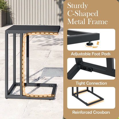 C-Shaped Side Table with Adjustable Foot Pads for Living Room Bedroom-Dark Gray