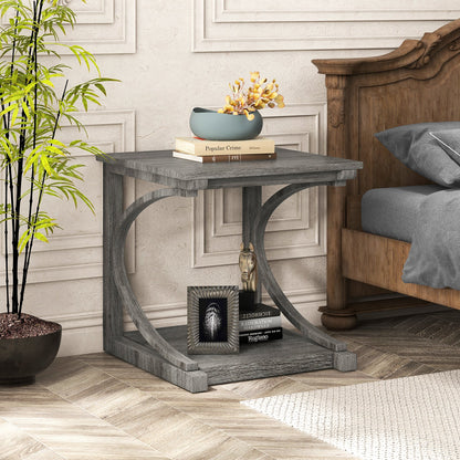 Mesa auxiliar de sofá con diseño en C de 24 pulgadas y 2 niveles para sala de estar, color gris