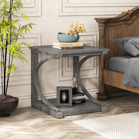 C-shaped 24 Inch 2 Tier Square End Table Sofa Side Table-Grey - Tampa Home & Garden Store