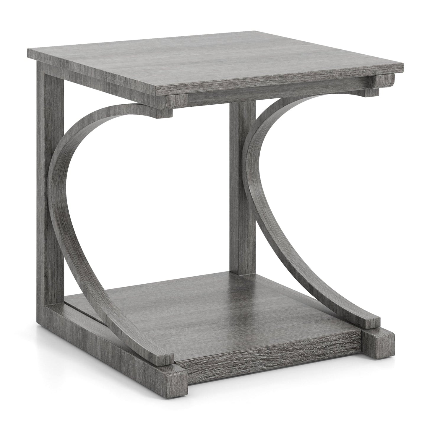 Mesa auxiliar de sofá con diseño en C de 24 pulgadas y 2 niveles para sala de estar, color gris