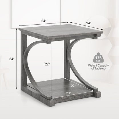 Mesa auxiliar de sofá con diseño en C de 24 pulgadas y 2 niveles para sala de estar, color gris