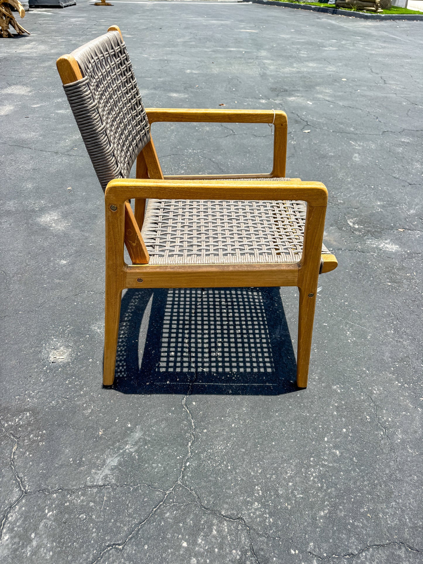 Teak and Synthetic Rope Grey Patio Armchair