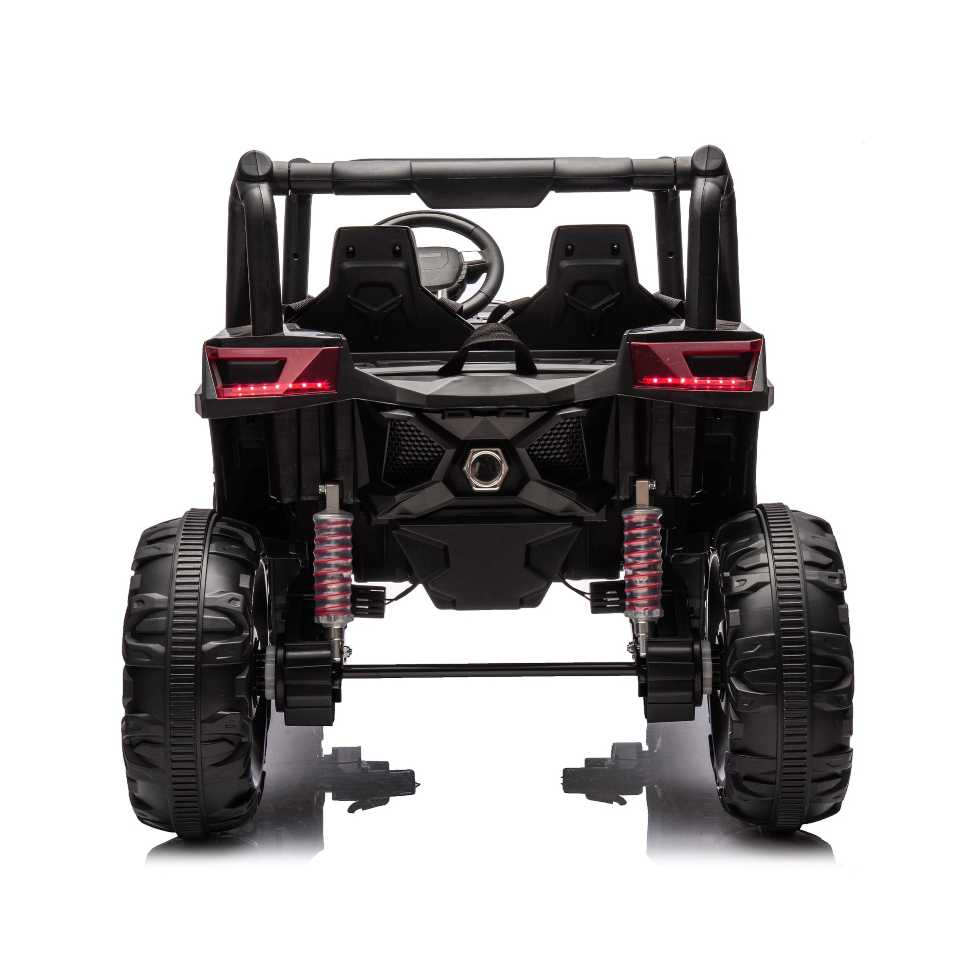 Side-by-side 4x4 ride-on off-road truck dual-seat black body with rugged tires on Tampa Home & Garden Store