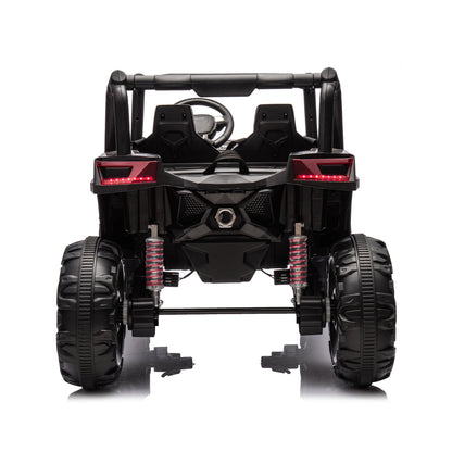 Side-by-side 4x4 ride-on off-road truck dual-seat black body with rugged tires on Tampa Home & Garden Store