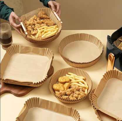 CleanBake Air Fryer Liners brown parchment, round and square shapes for deep fryer use on Tampa Home & Garden Store