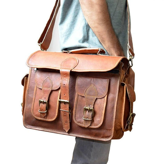 14-inch handmade DSLR leather camera bag by Classy Leather Bags, brown leather with pockets on Tampa Home & Garden Store