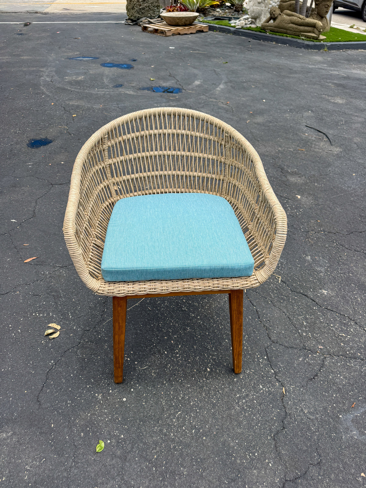 Synthetic Rope Teak Arm Chair With Blue Cushion