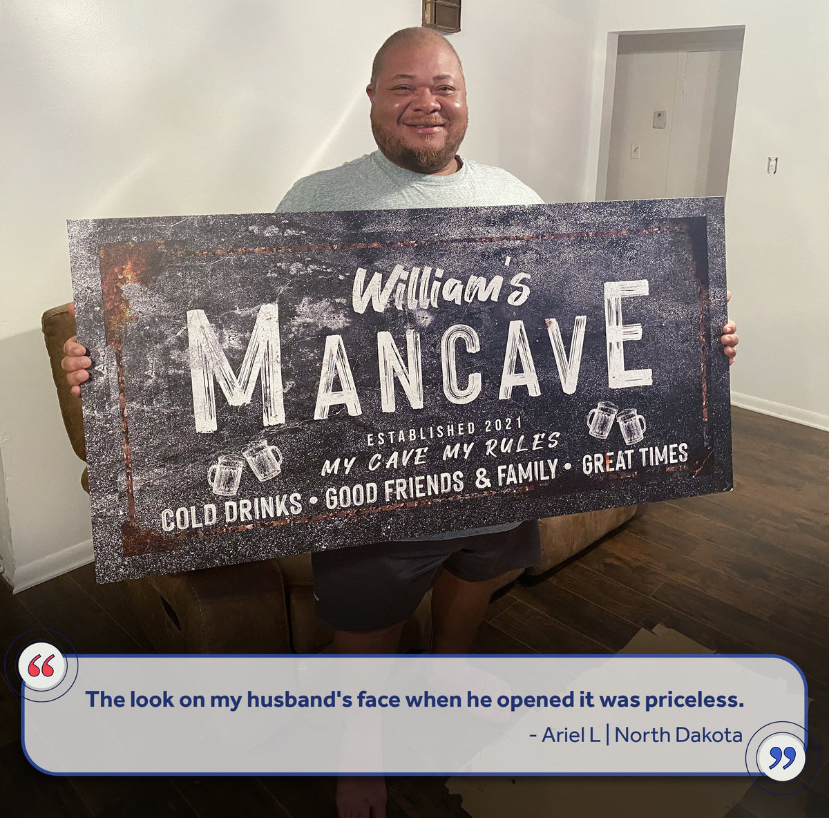 Good Times Man Cave Sign canvas by Tailored Canvases distressed black with white lettering on Tampa Home & Garden Store