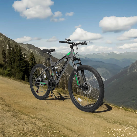 A2660 Ecarpat mountain bike gray frame with green accents 26in wheels dual suspension on Tampa Home & Garden Store
