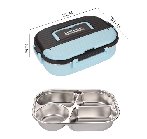 Blue and black microwaveable lunch box with handle plus stainless steel multi-comp insert on Tampa Home & Garden Store