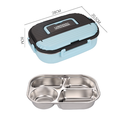 Blue and black microwaveable lunch box with handle plus stainless steel multi-comp insert on Tampa Home & Garden Store