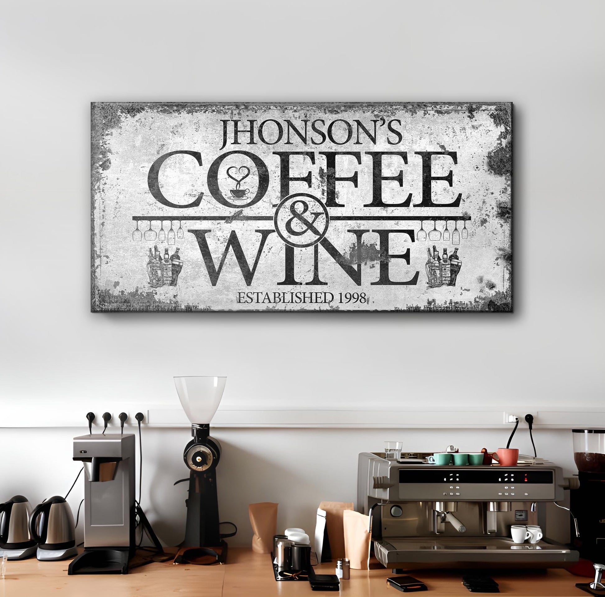 Coffee and Wine Sign canvas by Tailored Canvases, distressed vintage typography on Tampa Home & Garden Store