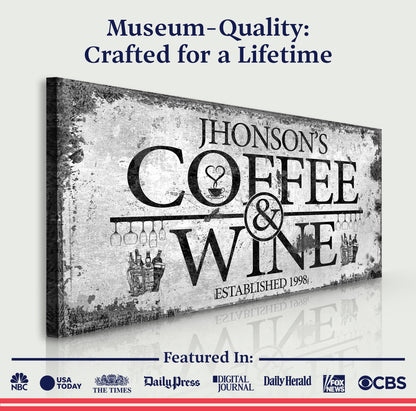Coffee and Wine Sign canvas by Tailored Canvases with vintage print and beverage icons on Tampa Home & Garden Store