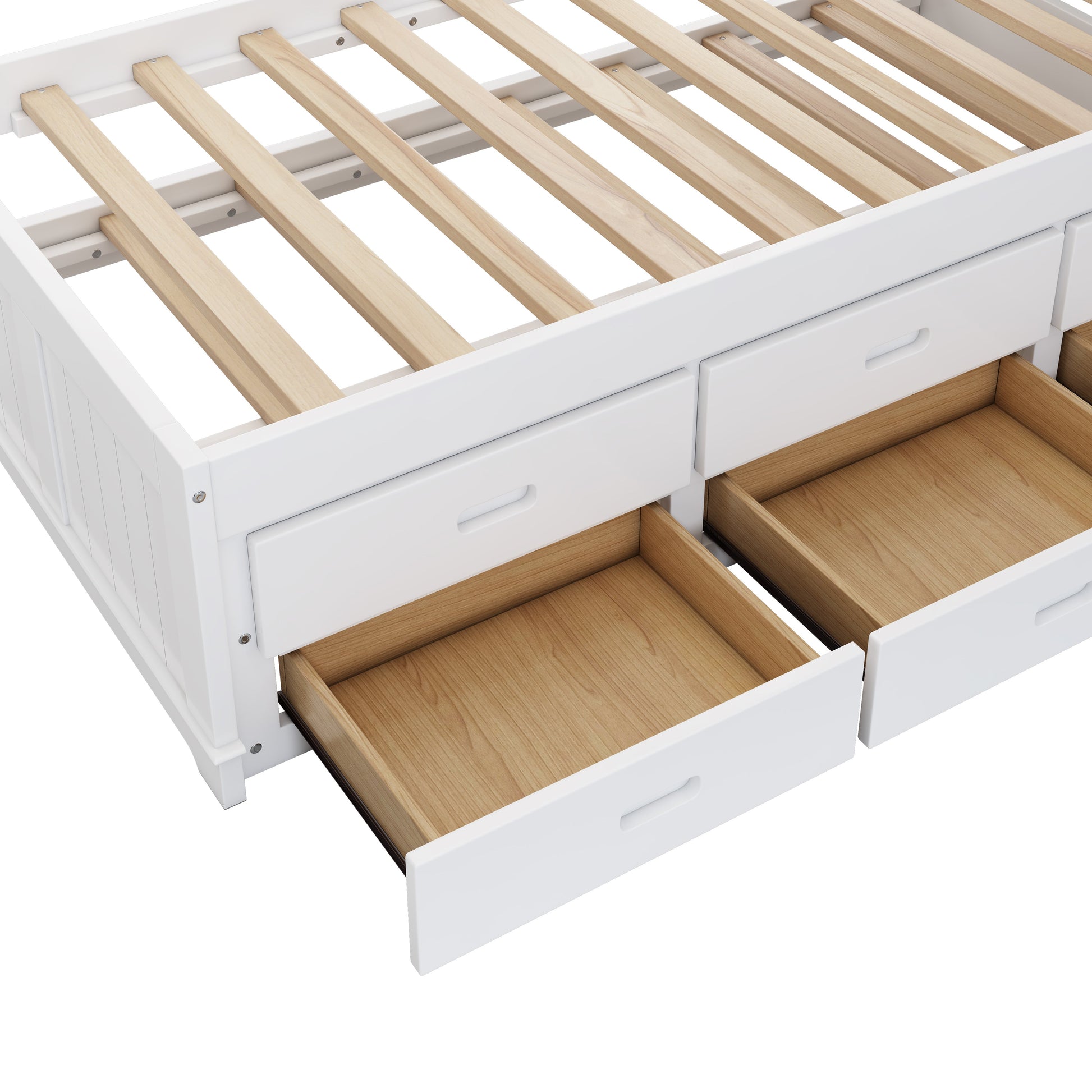 Solid Pine Captain Bookcase Bed with Trundle Bed and 3 Spacious Under Bed Drawers in Casual,Full, White+Walnut - Tampa Home & Garden Store