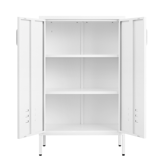 Steel storage cabinet, double door miscellaneous storage cabinet, 2 movable partitions white