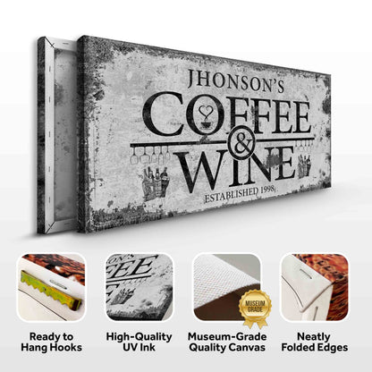 Coffee and Wine Sign canvas wall art, vintage grayscale design by Tailored Canvases on Tampa Home & Garden Store
