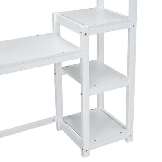 House-shaped Wooden writing Desk,Kids study Table,Bookshelf & Toy Storage,White - Tampa Home & Garden Store