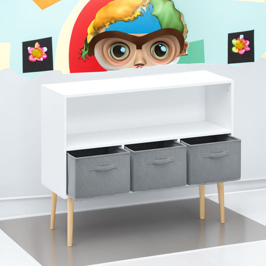 Kids bookcase with Collapsible Fabric Drawers Children's Book Display Toy Storage Cabinet Organizer White/Gray - Tampa Home & Garden Store
