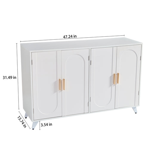 Sideboard Buffet cabinet with 4 doors and removable shelves, for living room, dining room, ivory white