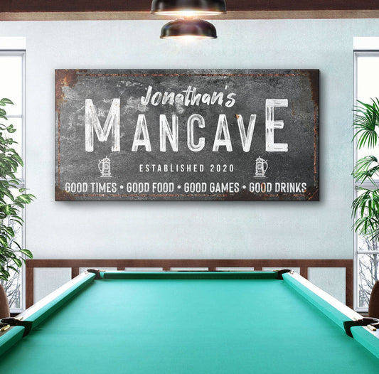 Good Times Man Cave canvas sign by Tailored Canvases, rustic chalkboard print on Tampa Home & Garden Store