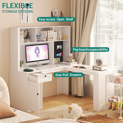Corner gaming computer desk with socket, drawers, bookshelf and writing desk, modern L-shaped learning desk with storage space - Tampa Home & Garden Store