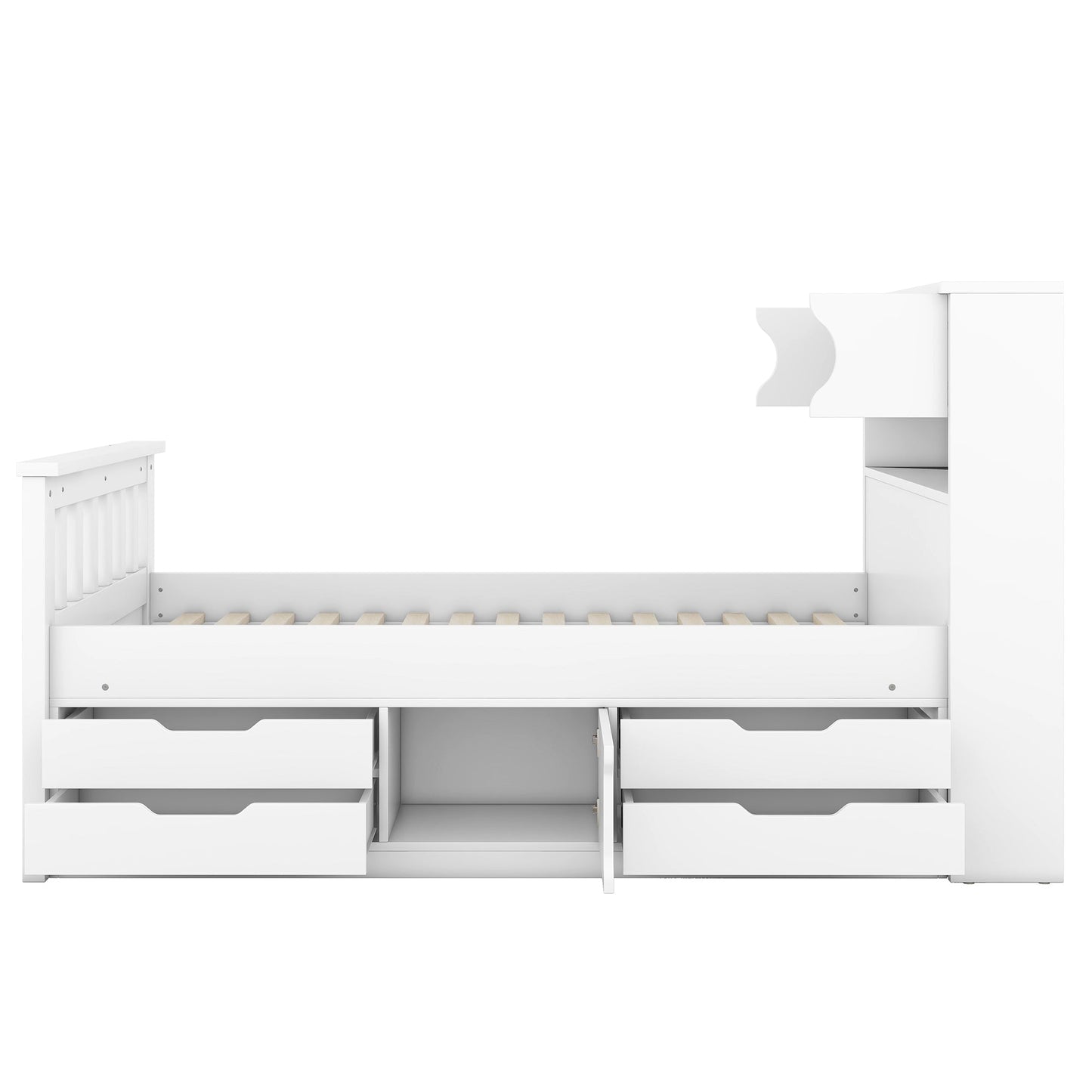 Twin Size Captain Platform Bed Frame with Storage Bookcases and Shelves,Four Drawers,White - Tampa Home & Garden Store