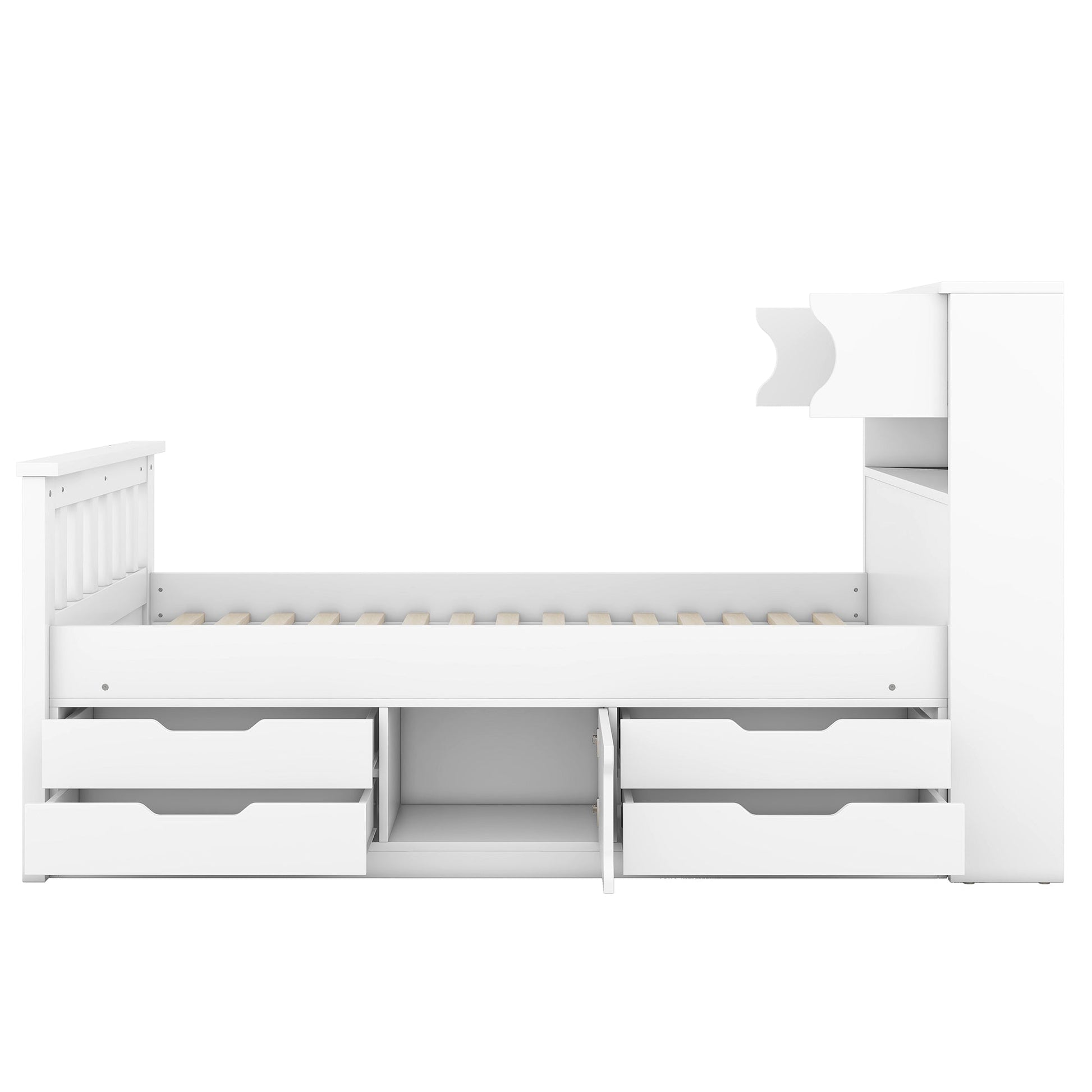 Twin Size Captain Platform Bed Frame with Storage Bookcases and Shelves,Four Drawers,White - Tampa Home & Garden Store