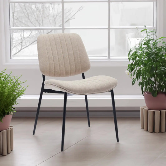 2-piece retro linen dining chairs with bentwood back and beige upholstery, black legs on Tampa Home & Garden Store