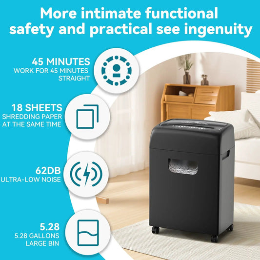 Paper shredder cross-cut, black, large 5.28 gal, VIP Digital Presence shredder ultra-low noise on Tampa Home & Garden Store