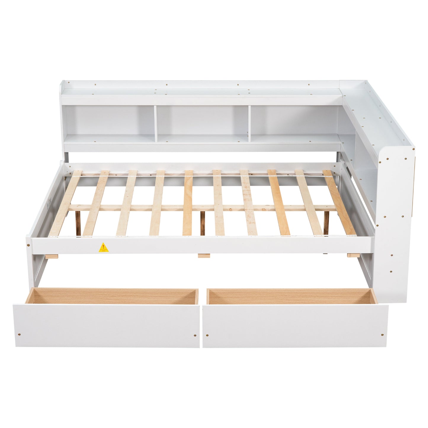 Full Bed with L-shaped Bookcases, Drawers ,White - Tampa Home & Garden Store