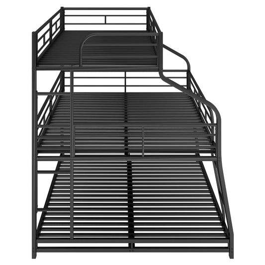 Triple bunk bed frame in black metal with guard rails and built-in ladder on Tampa Home & Garden Store