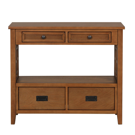 36'' Farmhouse Pine Wood Console Table Entry Sofa Table with 4 Drawers & 1 Storage Shelf (Brown)