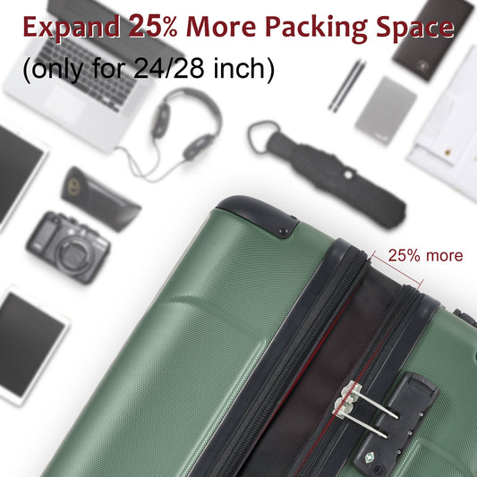 Hardshell Luggage Spinner Suitcase with TSA Lock Lightweight Expandable 28'' (Single Luggage) Green + ABS + 28 Inch