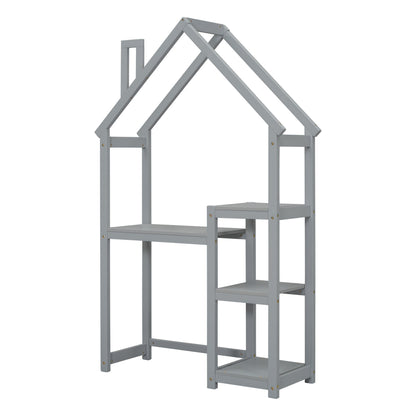 House-shaped Wooden writing Desk,Kids study Table,Bookshelf & Toy Storage,Grey - Tampa Home & Garden Store