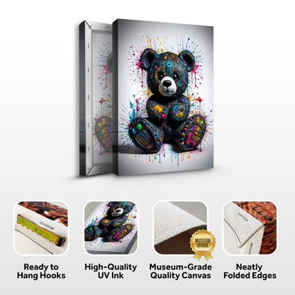 Cool Pop Teddy Wall Art canvas by Tailored Canvases, multicolor splatter bear print on Tampa Home & Garden Store