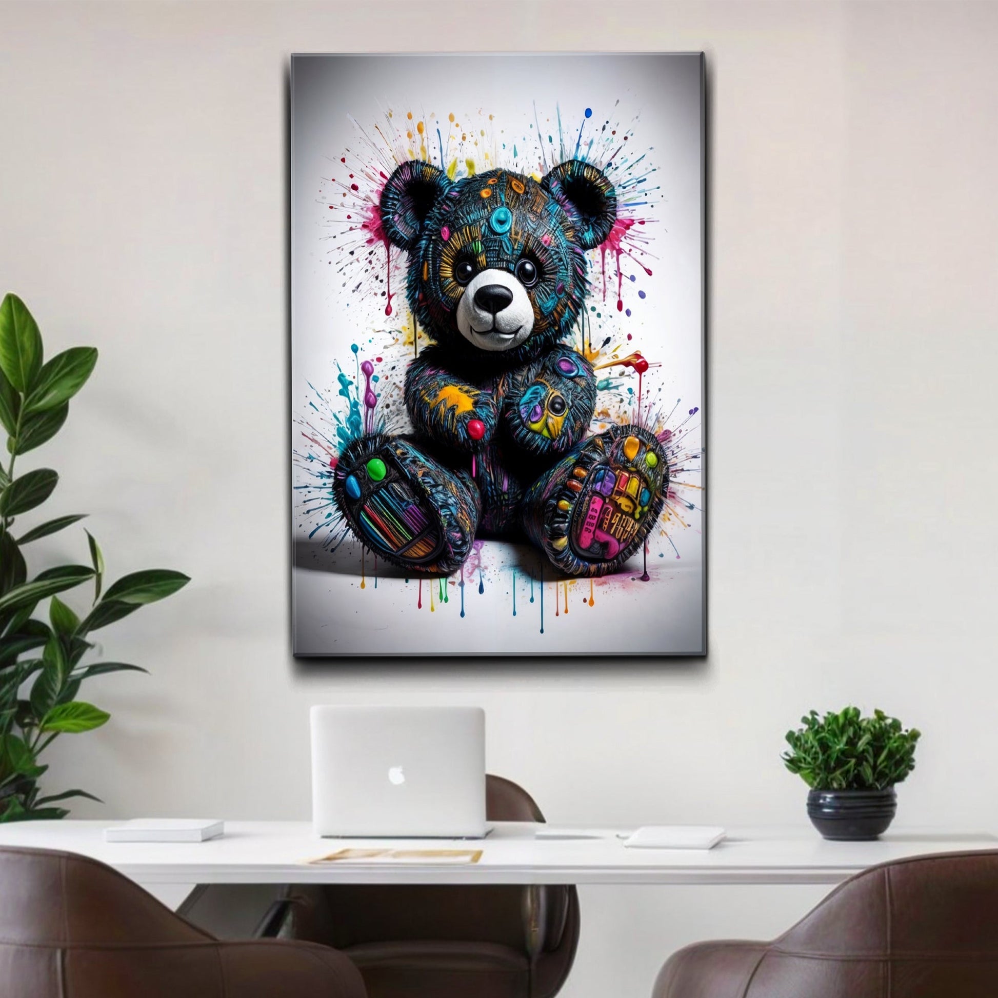 Cool Pop Teddy crafting canvas wall art by Tailored Canvases in a colorful splash bear on Tampa Home & Garden Store