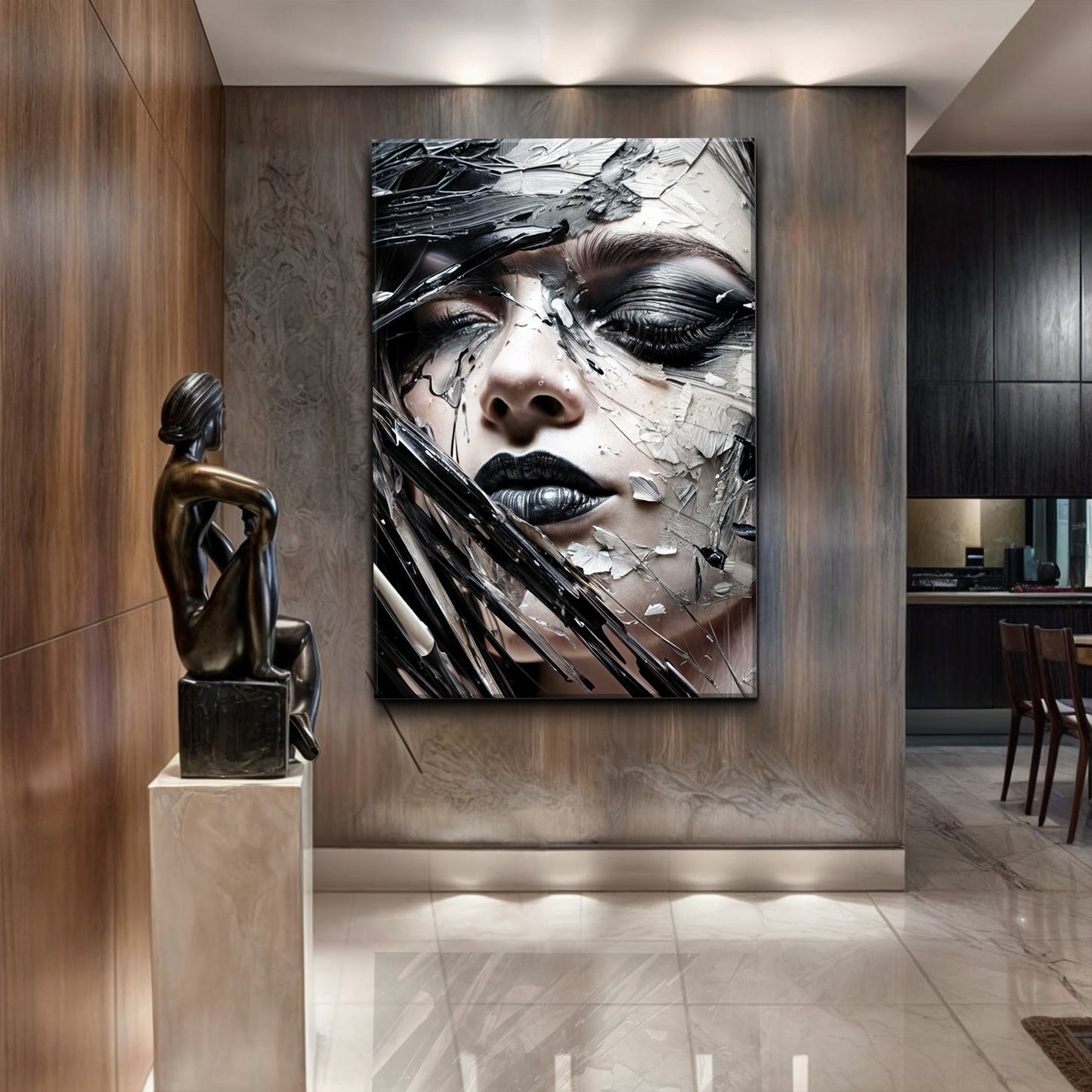 Cool Mystique Wall Art canvas by Tailored Canvases, portrait with metallic brush strokes on Tampa Home & Garden Store
