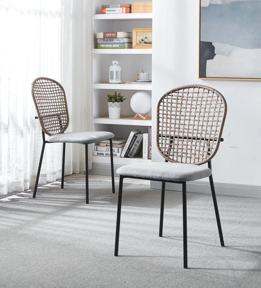 Sennit dining chairs set of 4 in black and gray with woven backs on metal legs on Tampa Home & Garden Store