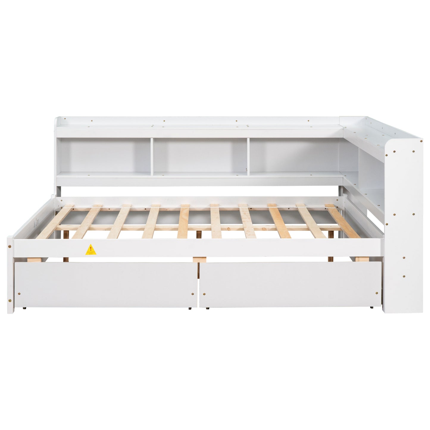 Full Bed with L-shaped Bookcases, Drawers ,White - Tampa Home & Garden Store