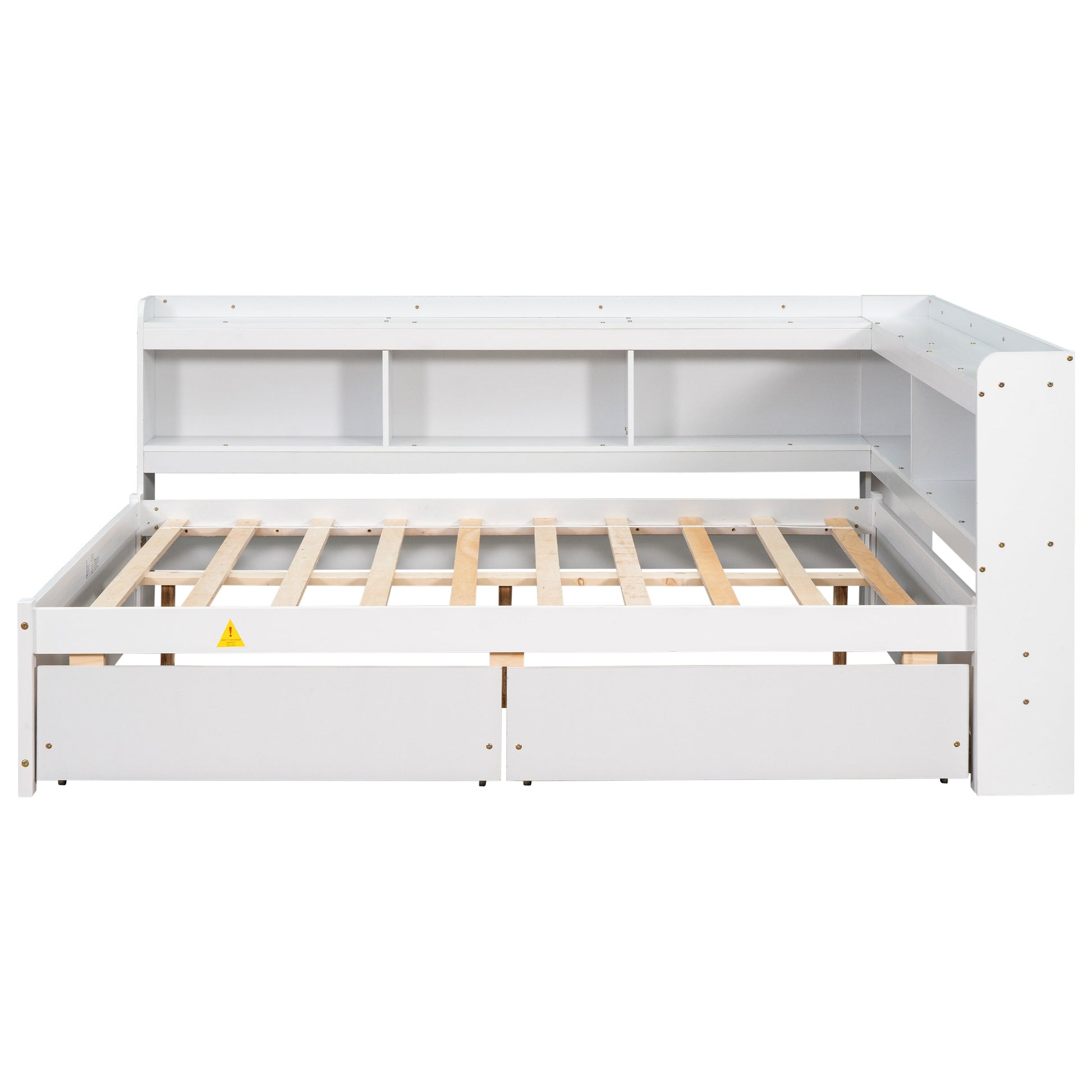 Full Bed with L-shaped Bookcases, Drawers ,White - Tampa Home & Garden Store